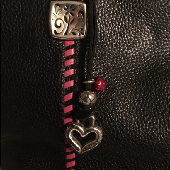 Brighton Black Leather Shoulder Bag with floral lining & 2 bonus charms - Picture 2 of 8